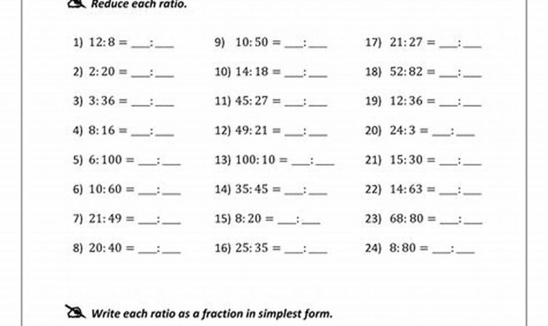 Simplifying Ratios With Fractions Worksheet