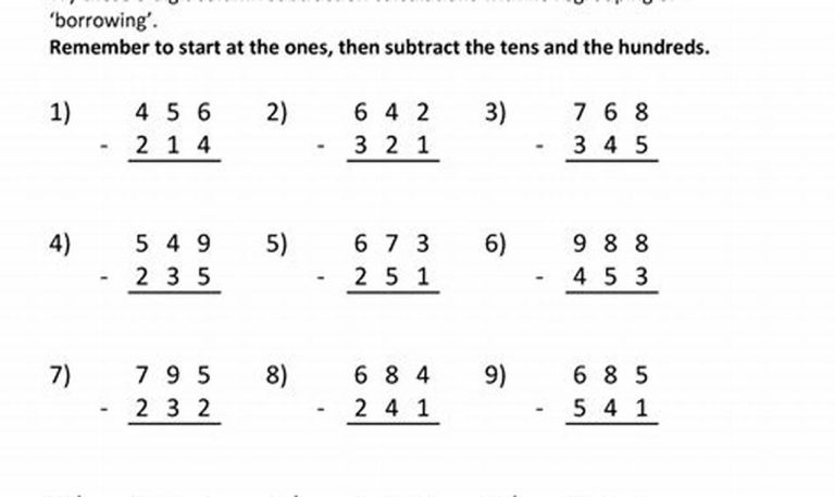 Math Worksheets For Grade 2 Subtraction With Regrouping 3 Digits