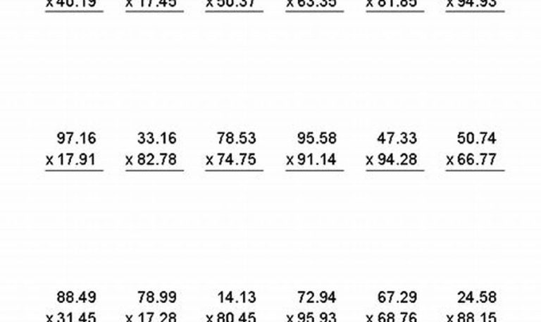 Long Multiplication Worksheets Grade 7