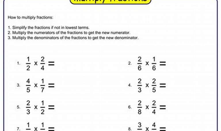 5th Grade Math Worksheets Fractions With Answers