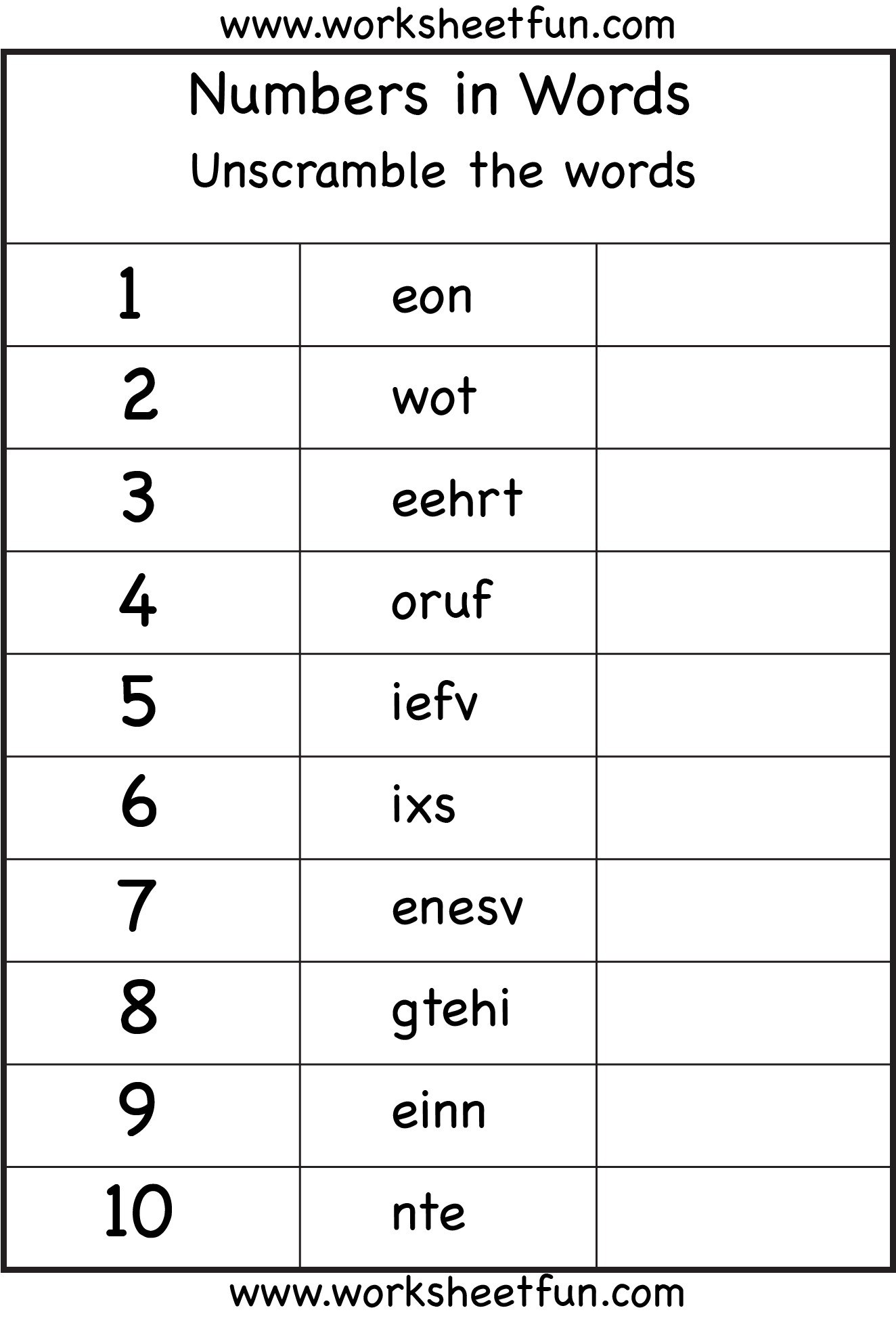Number Words Worksheet