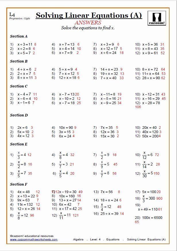 Solving Equations Worksheet Pdf