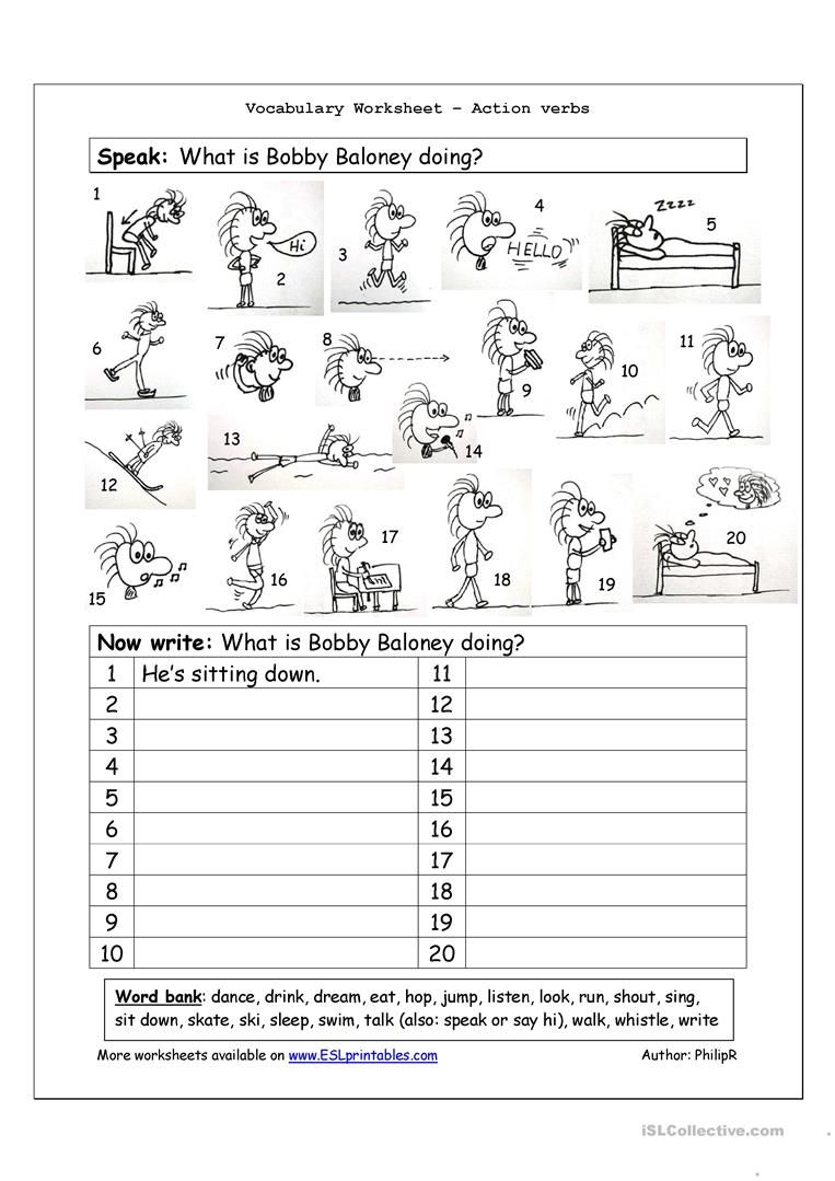 Action Verbs Worksheet