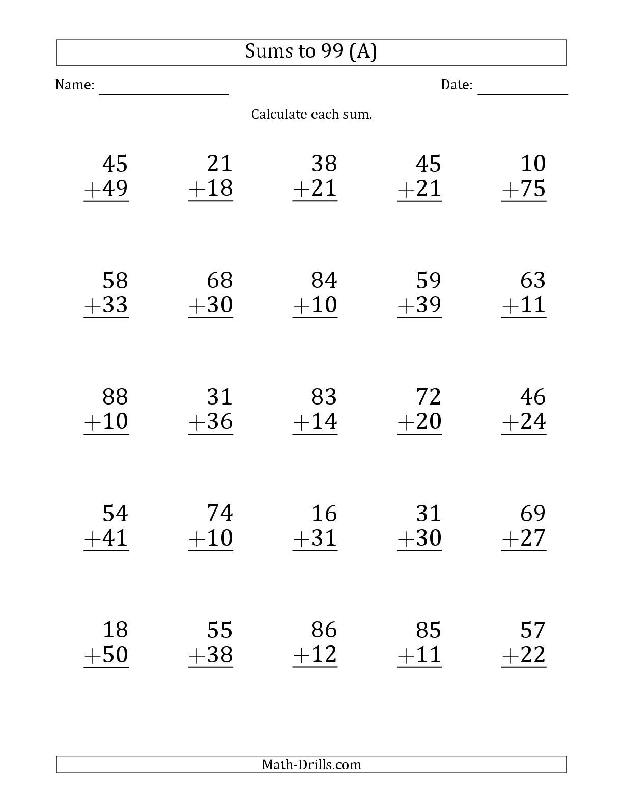 2 Digit Addition Worksheets